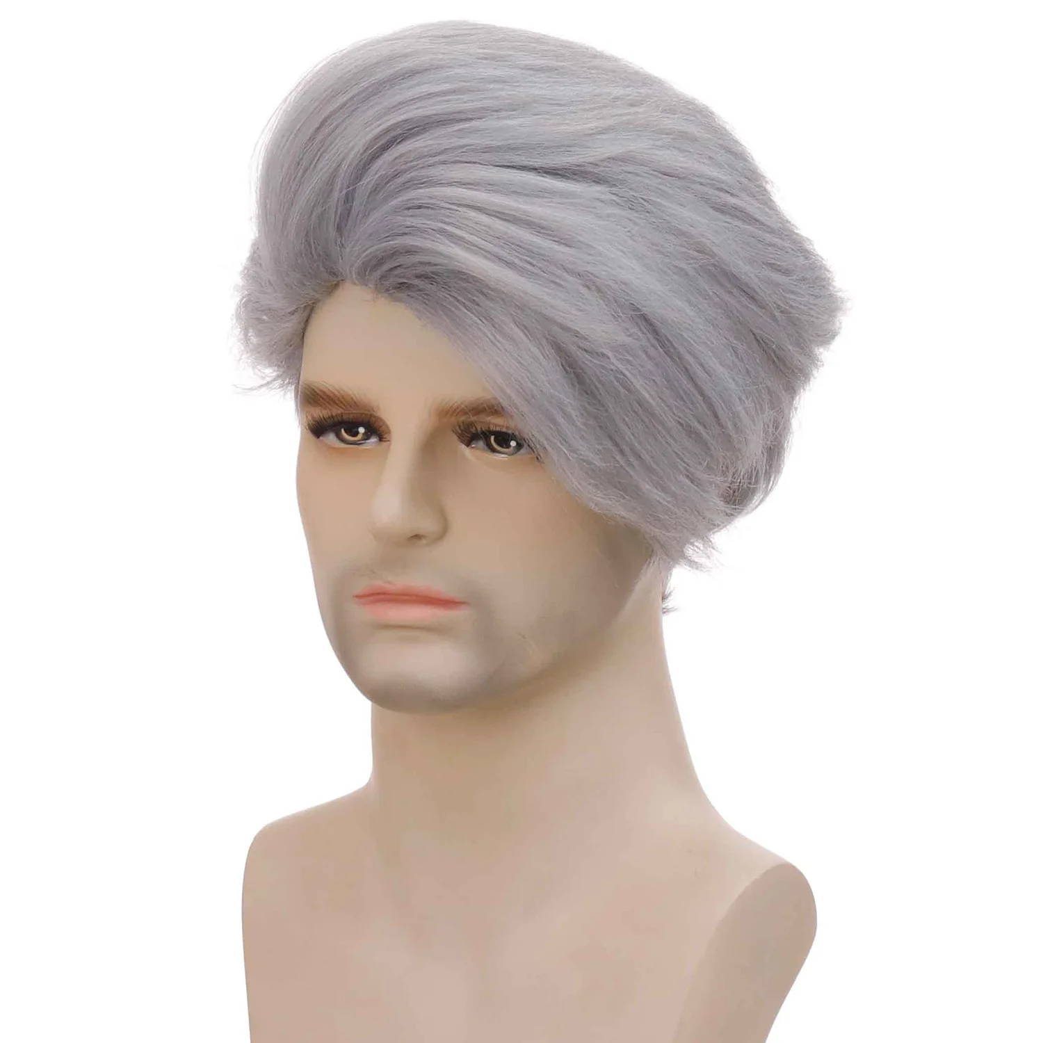 Silver Gray Men\'s Wigs Short Straight With Bangs Synthetic Wig for Male Boy Cosplay Anime Halloween Party Daily Costume Wig