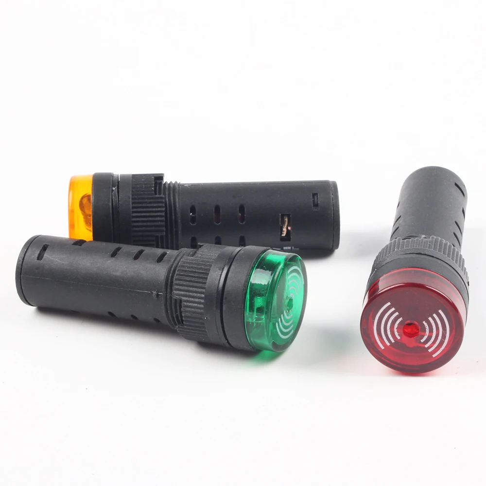 カラフルな AD16-16SM 12V 24V 110V 220V 16 ミリメートルフラッシュ信号光赤色 LED アクティブブザービープアラームインジケータ赤緑黄