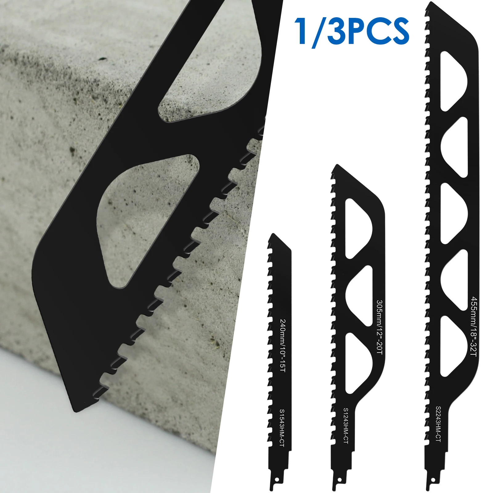 

1/3Pcs Reciprocating Saw Blade Alloy Steel 2 TPI Teeth Tipped Cutting Recip Saw Blade Demolition Masonry Saw Blade Universal