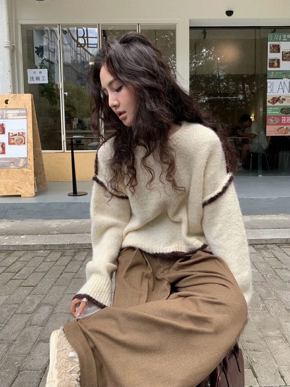 2024 New Korean Loose Gentle Casual Sweater for Women Autumn and Winter Unique Irregular Color Collision Versatile Knitted Top