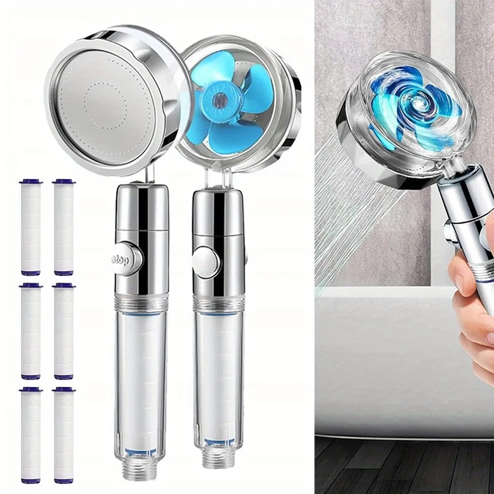 Pommeau de douche à hélice portatif à haute pression et économie d'eau avec 6 filtres, 360° °   Jet d'eau rotatif, pour salle de bain