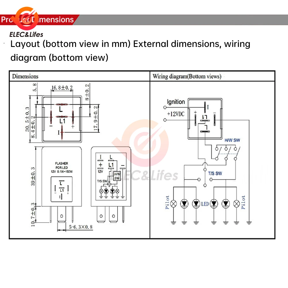 DC 12V 150W Car 5Pin EP27 Electronic LED Flasher Relay for Turn Signal Bulbs Fix Hyper Flash Issue Universal Car Accessories