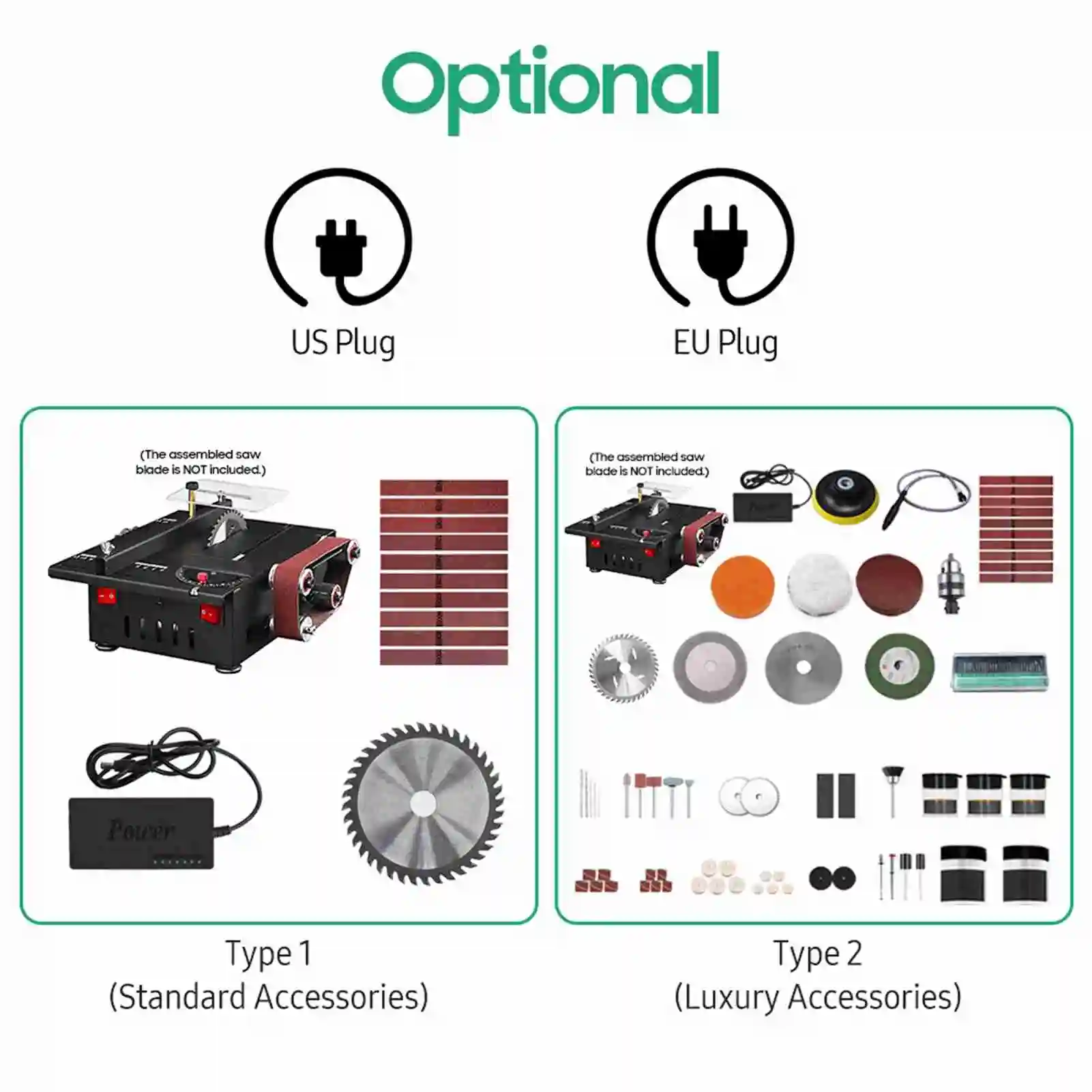 200W Mini Bench Saw and Belt Sander with Extension Rod, Collet, Grinding Carving Drilling Kit, Variable Speed Circular Table Saw