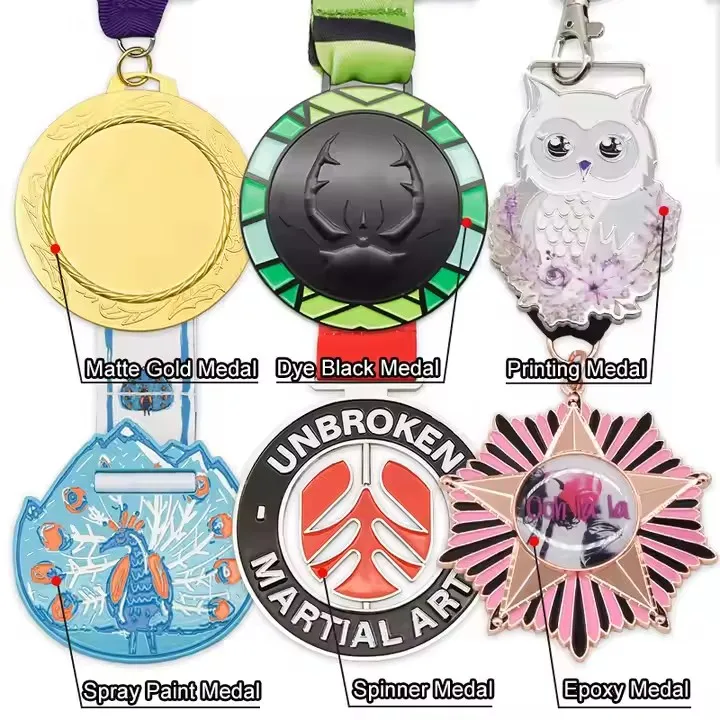 

Manufactural Paint Matte gold Medals Custom Metal Spinner Epoxy Medal Cheap Custom Printing Medal with Ribbon