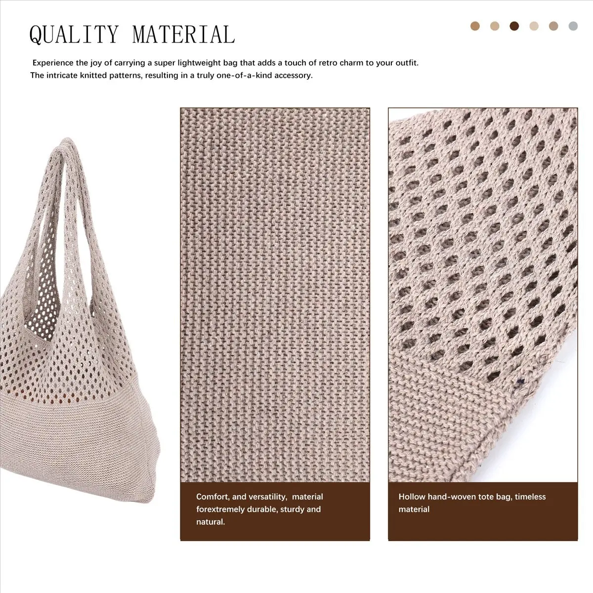 Retro Crochet Beach Handbag for Girls,Summer Hollow Out Hand Woven Bag,Women Hollow Knitting Handbag-A73M