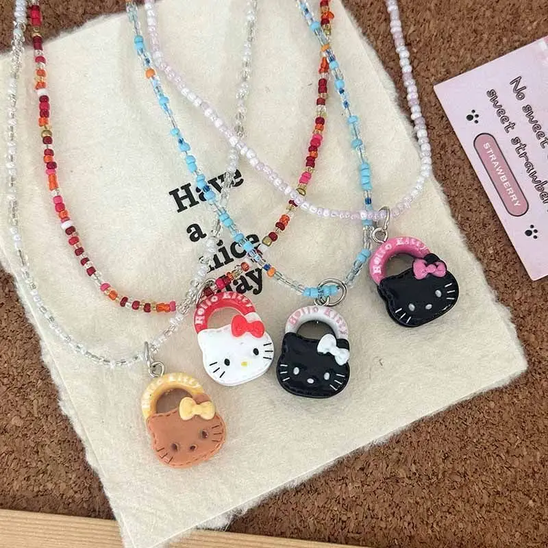 Naszyjnik Hello Kitty Śliczny Oryginalny Unikalny Design Naszyjnik Nowa Moda Delikatne Koraliki Kolorowe Akcesoria do Naszyjnika