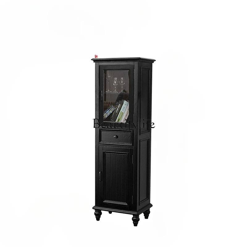 

American-Style High Cabinet Clothes Closet Solid Wood TV Floor Combination Black Light Luxury Locker Storage Narrow Cabinet