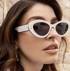 New Fashion Summer Cateye Frame Oval Sunglasses Star Women Retro Brand Designer Sun Glasses Ladies Elegant White Shades UV400