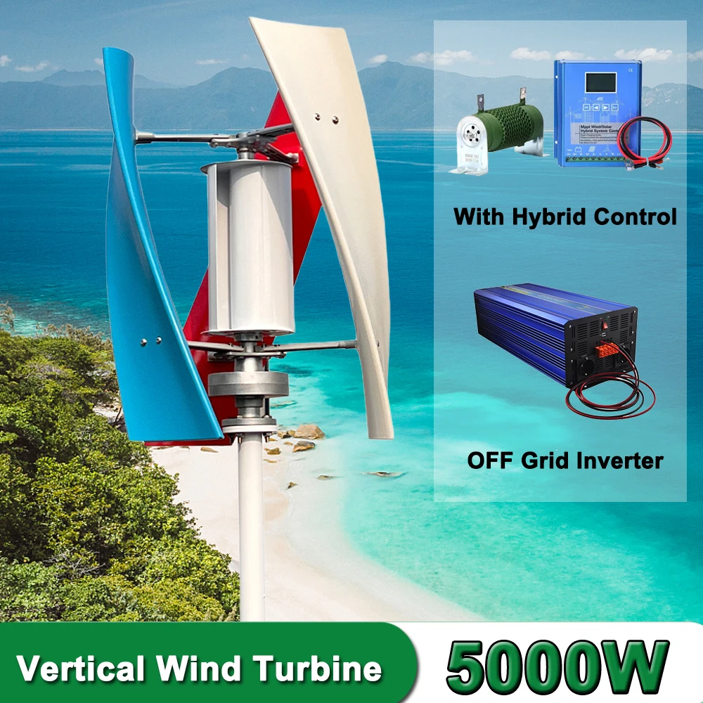 5000W Vertical Axis Wind Turbine 48V Alternative Energy Generator 220V AC Output Household Complete Set With Hybrid Controller