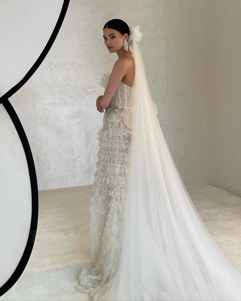 Qcenkeren vestidos de Novia ชุดเดรสแต่งงานเกาะอกแต่งชายกระโปรงยาวฟูฟ่องมีไข่มุกหรูหราสำหรับ2024ผู้หญิงเซ็กซี่