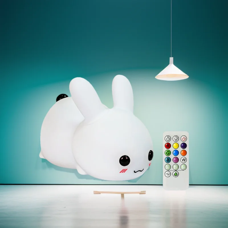 Silicone Rabbit NightLights with Remote Control for Children, Rechargeable Night Light, Colorful Atmosphere Lamp, Holiday Gift