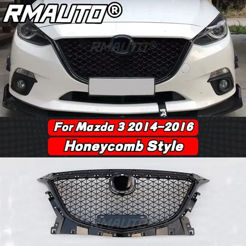 Imagen 2 del producto Para Mazda 3 Axela 2017-2019 estilo panal parrilla de carreras negro brillante rejilla de parachoques delantero Mazda 3 Axela accesorios de coche Kit de carrocería