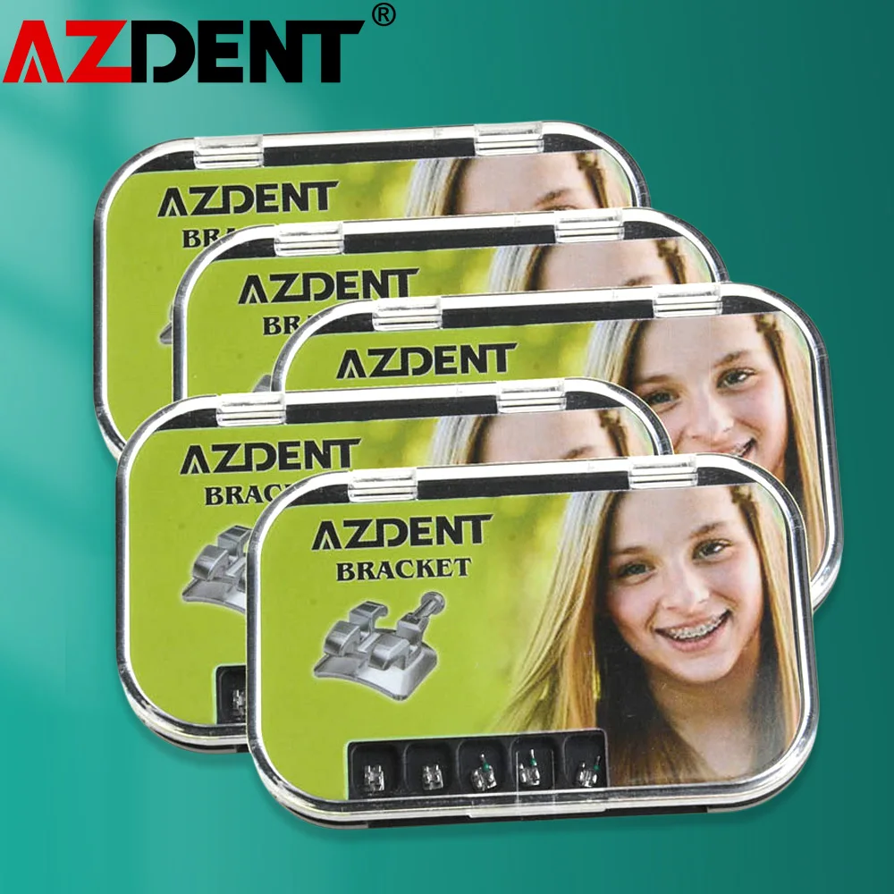 AZDENT 5 Packs Orthodontic Metal Monoblock Bracket Mini MIM Roth/MBT 0.022 U/L 5*5 345 Hooks