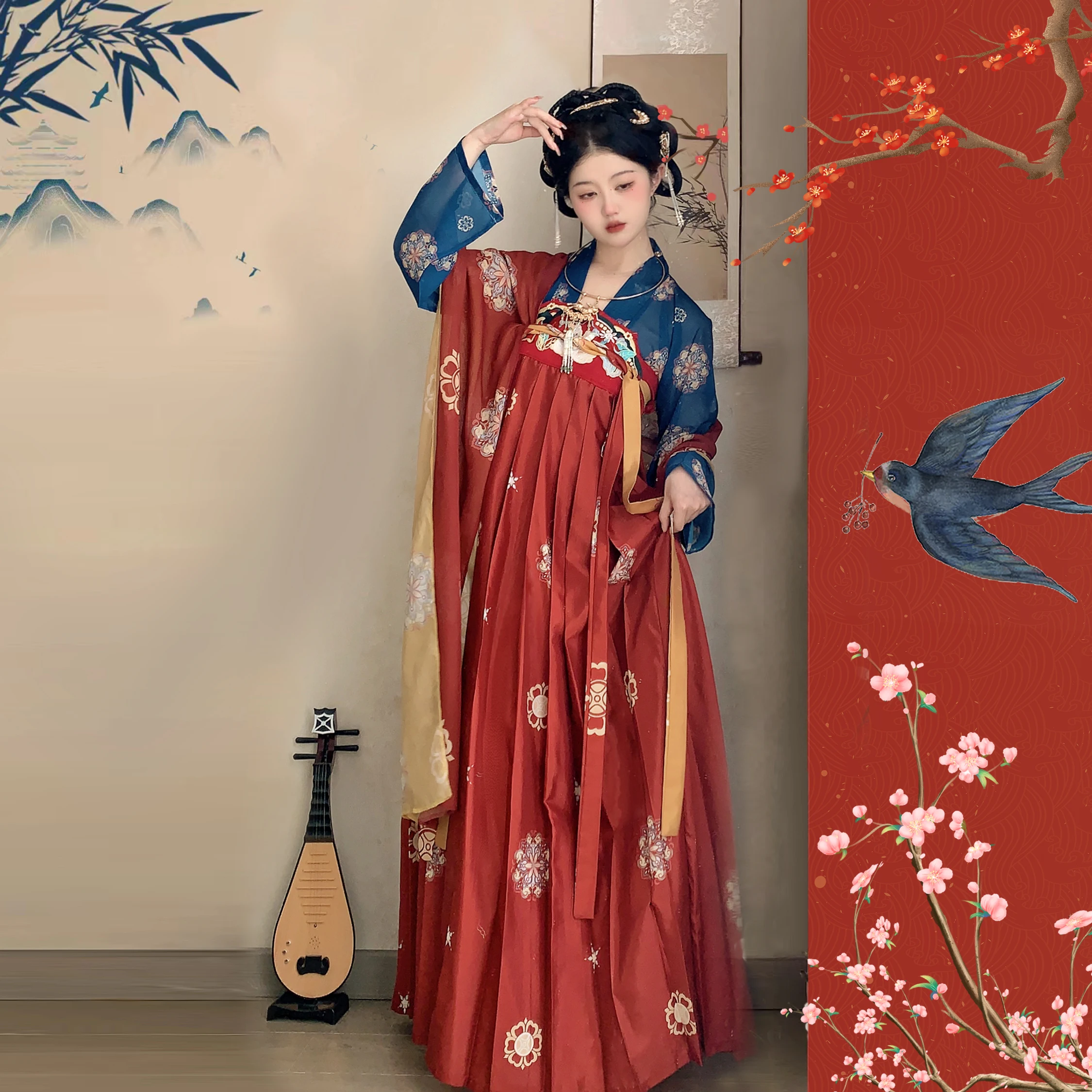 صنع Hanfu أنثى تانغ مجموعة كاملة ، طول الصدر ، تنورة Ru ، النمط الصيني ، أفضل صديق ، الربيع