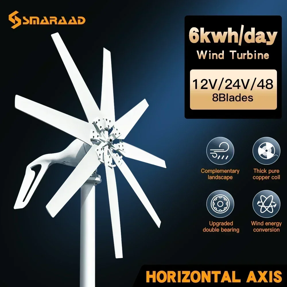 EU Brazil RU Warehouse 1000W Wind Turbine Power Generator Portable Windmill Mppt Hybrid Controller 12V 48V Low Noise  Home Use