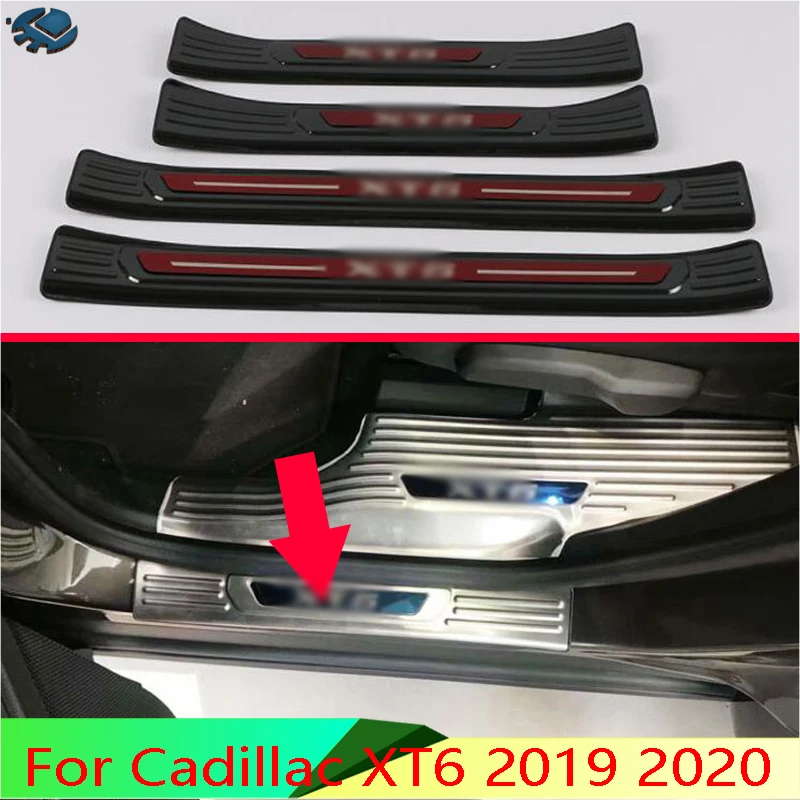 For Cadillac XT6 2019 2020 Stainless Steel Inner Ouside Door Sill Panel Scuff Plate Kick Step Trim Cover Protector