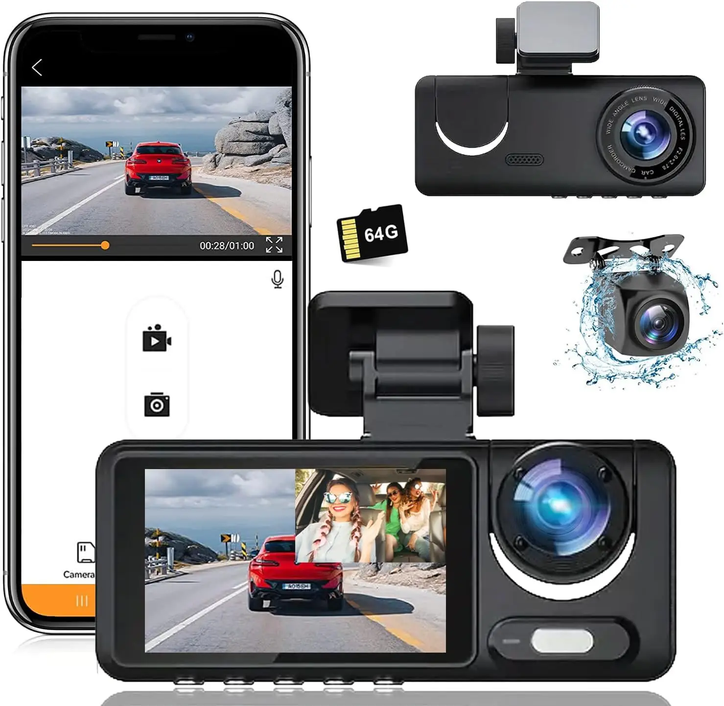 3 Channel Dash Cam,… - image