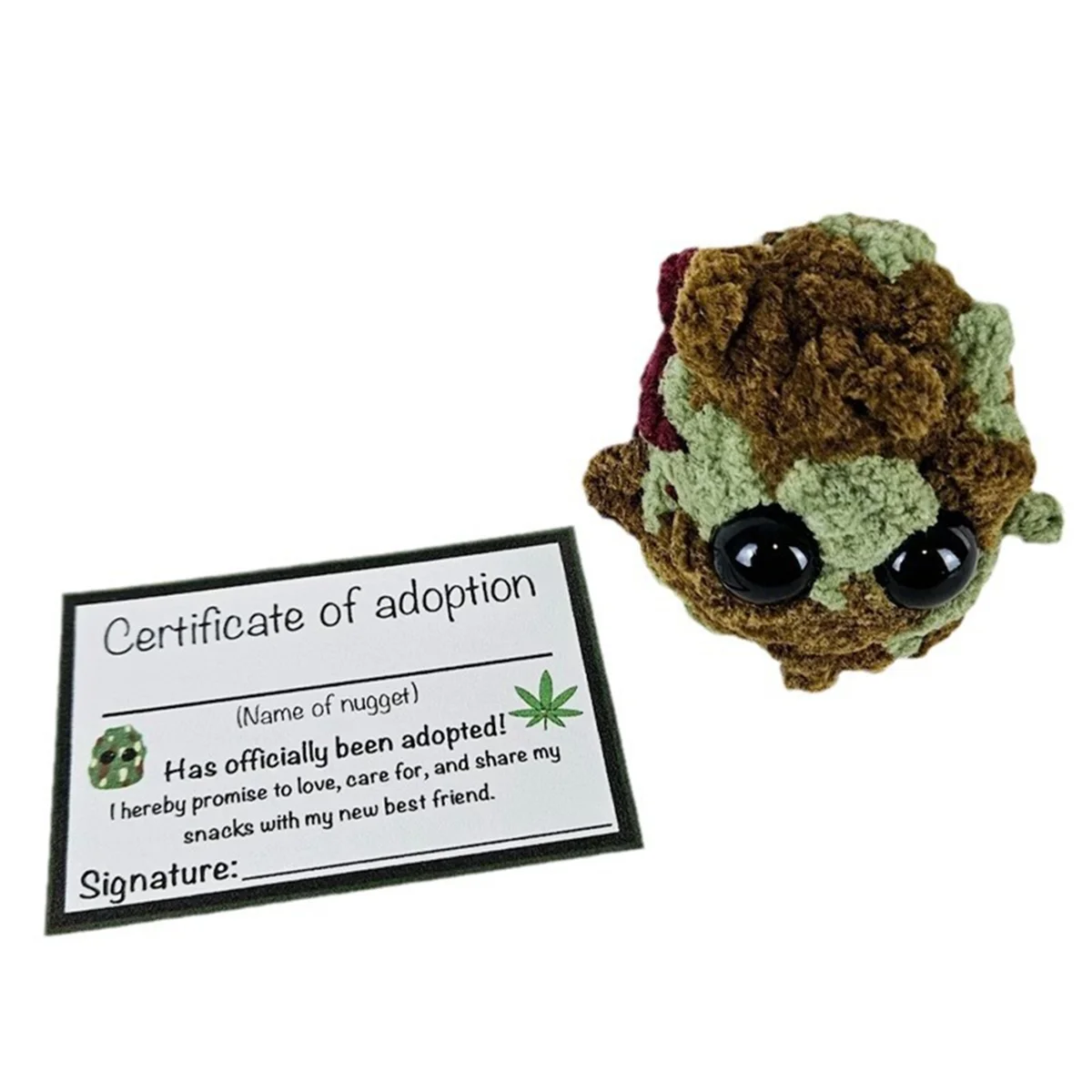 Adopt A Weed Plushie, Smoke Bowl and Weed T Plushie, Little Weed Plushie, 2Inch PlushToy with Certificate