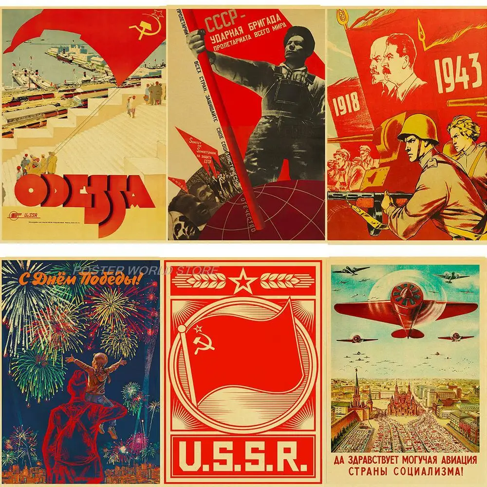 Russian Version Kraft Paper Posters of The Soviet Union CCCP USSR President Stalin Marx Lenin Sticker Home Decor