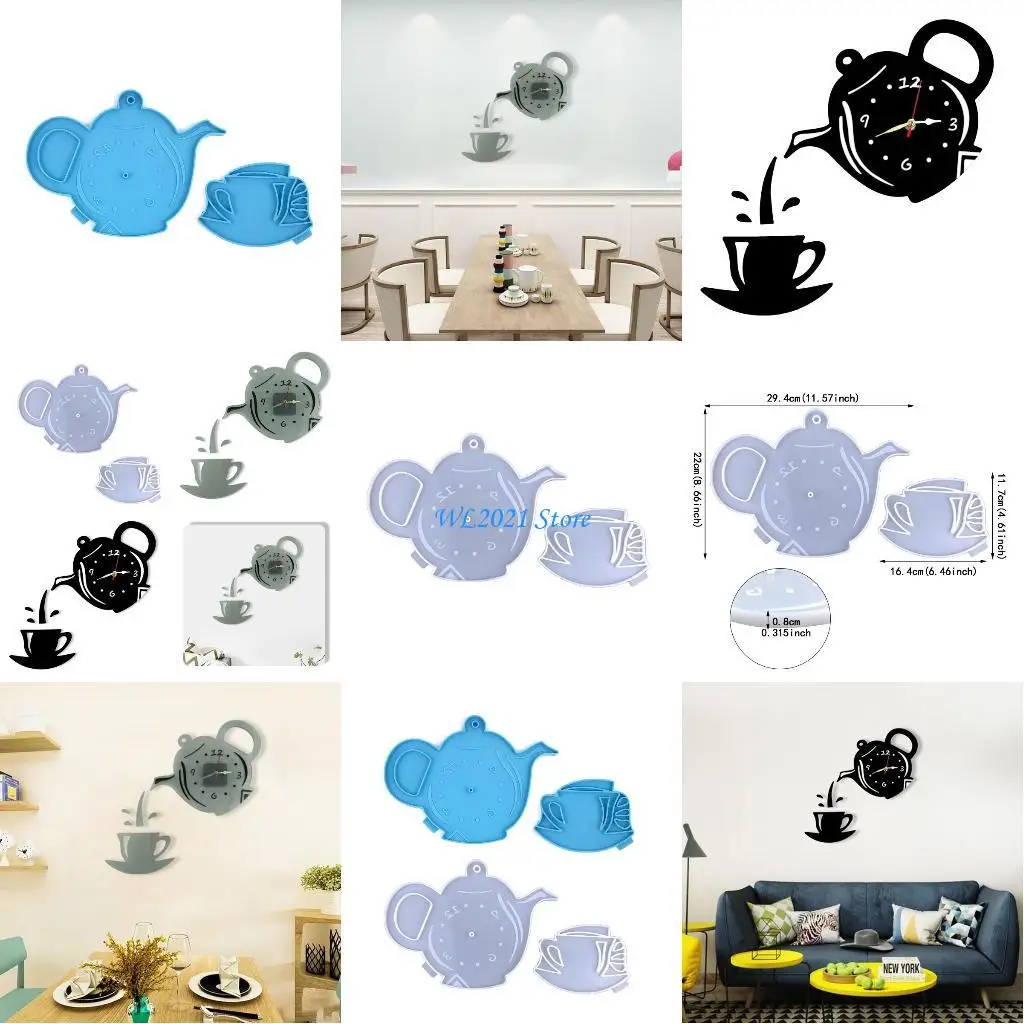 

G5GC Kettle Tea Cup Dial Decoration Silicone Mold Diy for Creative Handmade Epoxy Mould for Wall Decoration Dial Crafts Makin