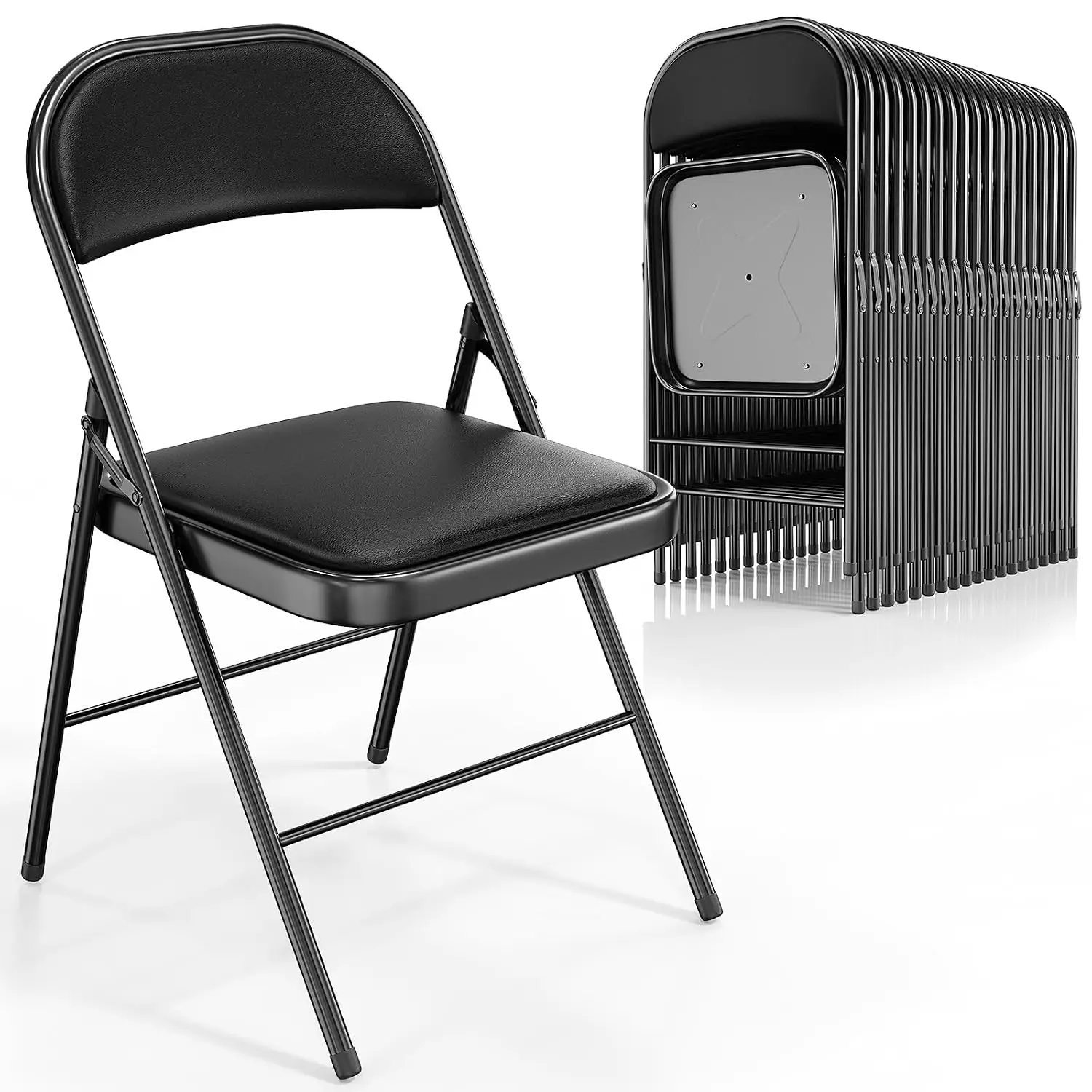 20 Pack Folding Chairs with Padded Seats, Metal Frame with Pu Leather Seat & Back, Capacity 350 lbs, Black
