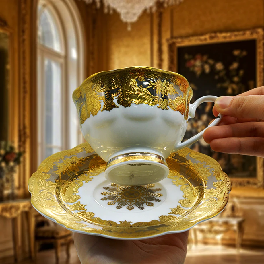 24pcs Royal Family Luxury Style Dinner Set Gold High End Royal Modern and Luxury Coffee Tea Cup Set for Afternoon Tea 6 Person