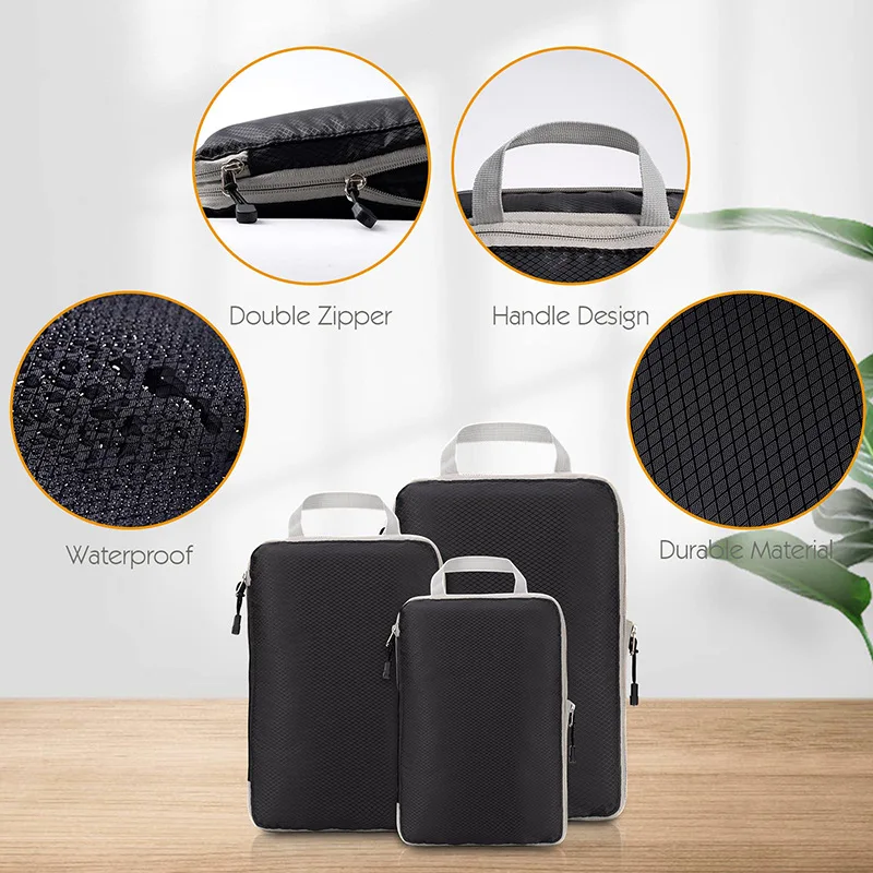 Travel Compressible Packing Cubes  Waterproof Storage Bag Travel Foldable Suitcase Nylon Portable With Handbag Luggage Organizer