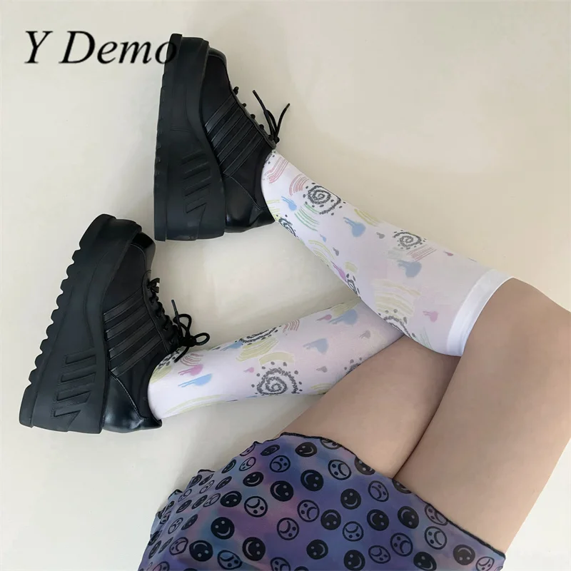 Y Demo-جورب بدوامة ضيقة بطباعة خطوط للنساء ، رقيقة ، متوسطة ، صيفية ، لوحة