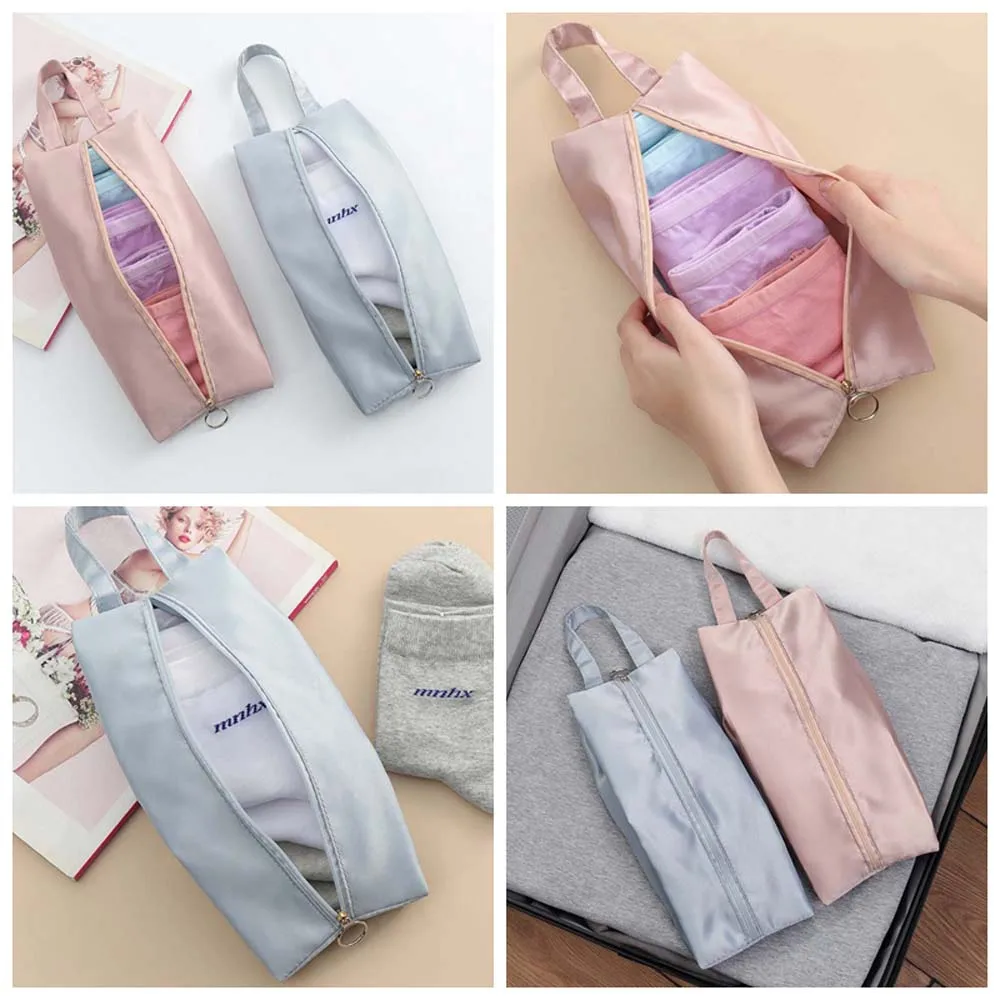 Travel Supplies Underwear Storage Bag Travel Accessories Satin Surface Satin Cosmetic Bag Pink Blue Clothes Pouch Makeup Case