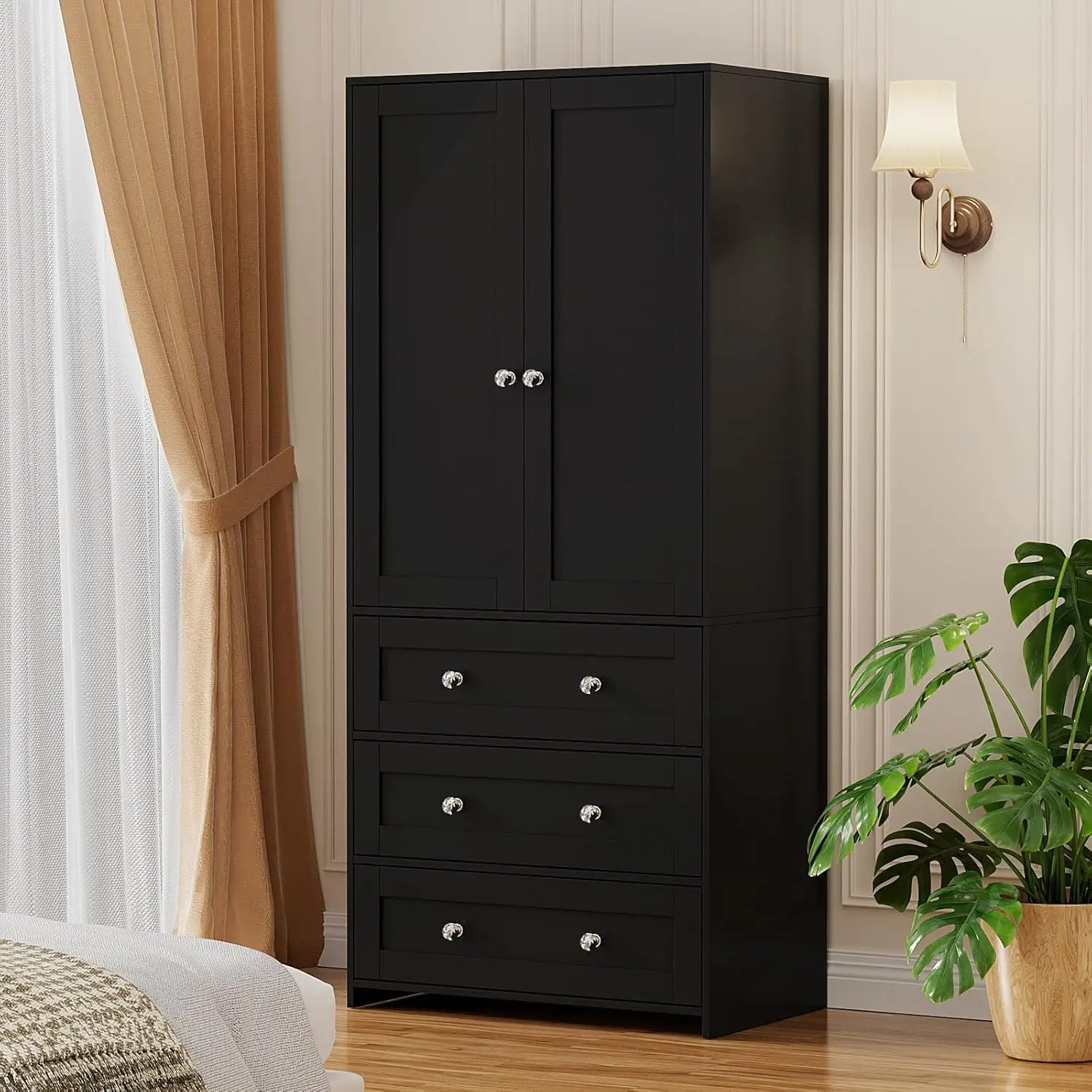

Wardrobe Closet , 71" Clothing Storage Cabinet with Hanging Rod, 2 Doors Wooden Wardrobe Cabinet, Large Capacity Storage