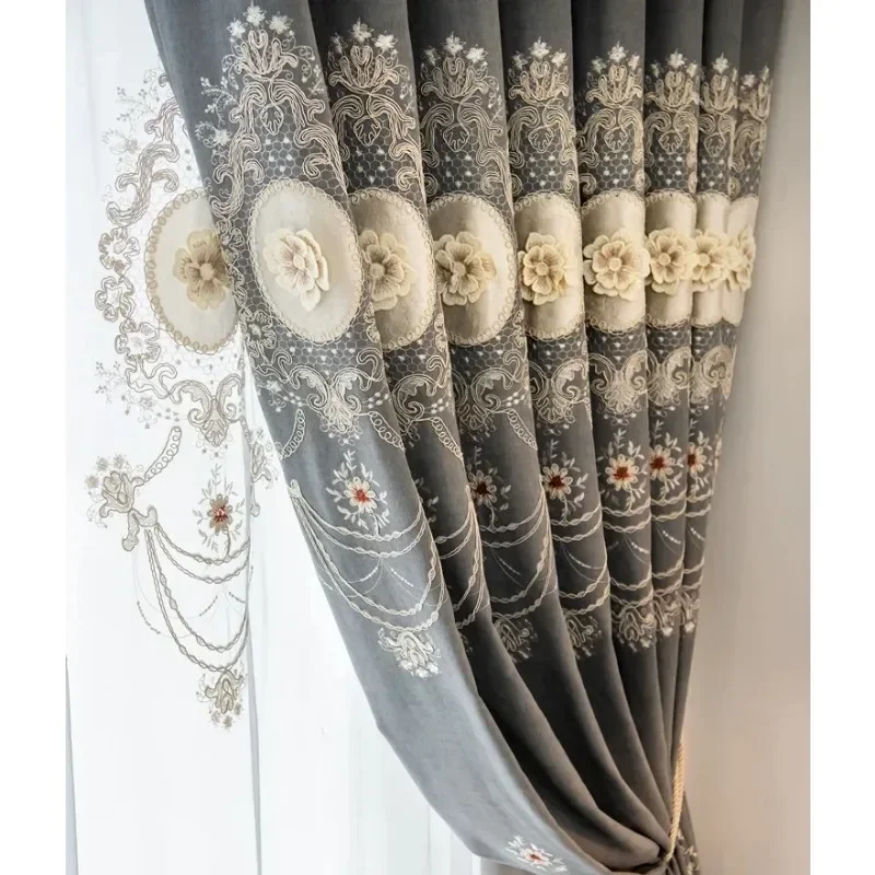 

European Style Elegant Luxury Embroidered Half Blackout Custom Window Curtains For Living Dining Room Bedroom Villa Study Home