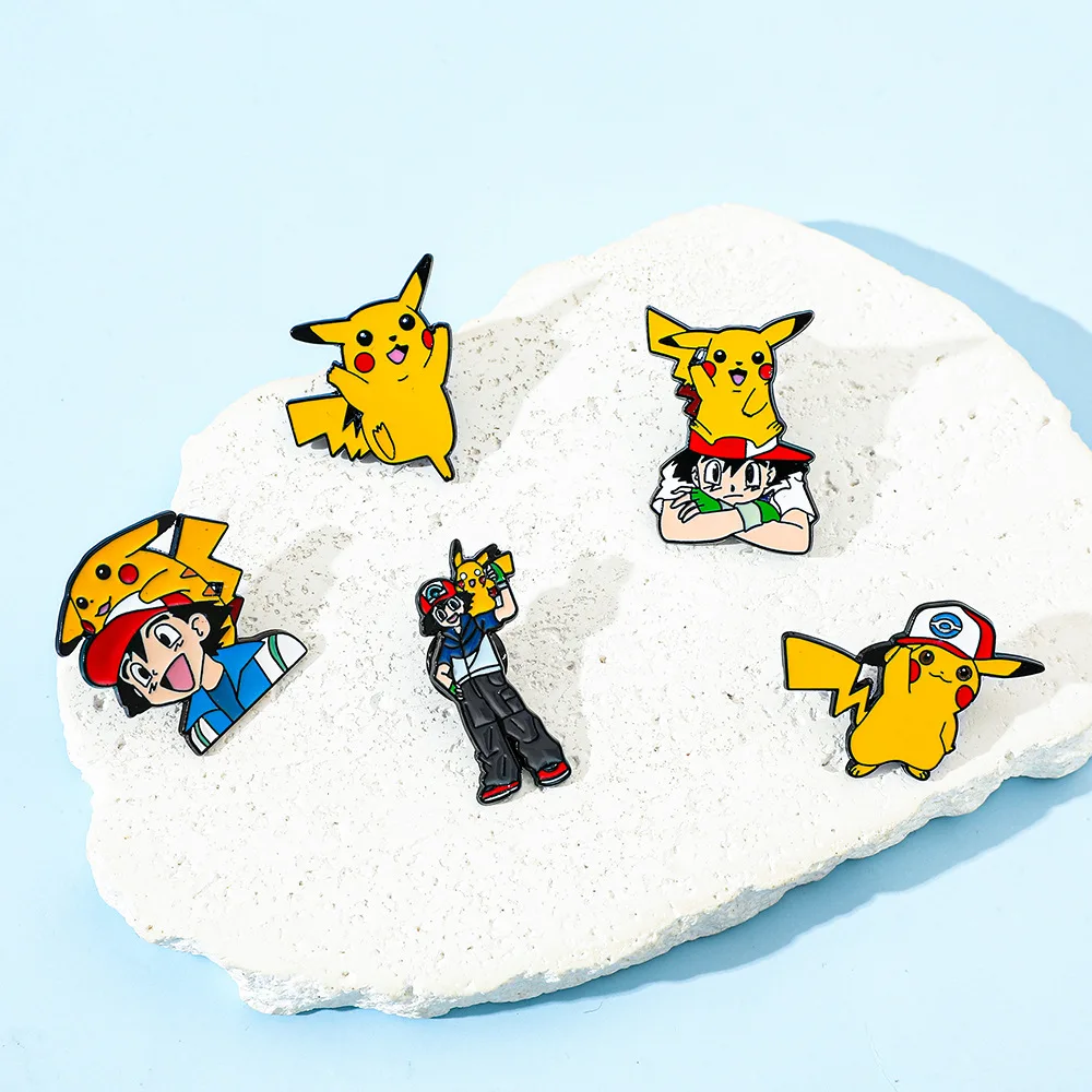 1set Pokemon Enamel Pins Anime Cartoon Pikachu Ash Ketchum Metal Brooch Hats Backpack Badges Pins for Friends Christmas Gift