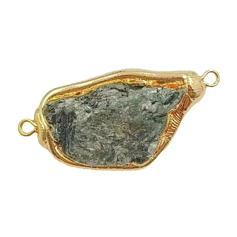 

WT-C330 New Natural Black Meteorite Irregular Stone Pendant Connector With 18K Gold Plated For Necklace Jewelry Finding