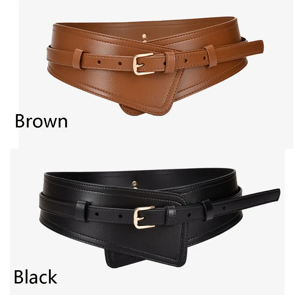 Fashion PU Leather Waist Belt Waist Elastic Elastic waistband Adjustable Alloy buckle Wide Belts Coat