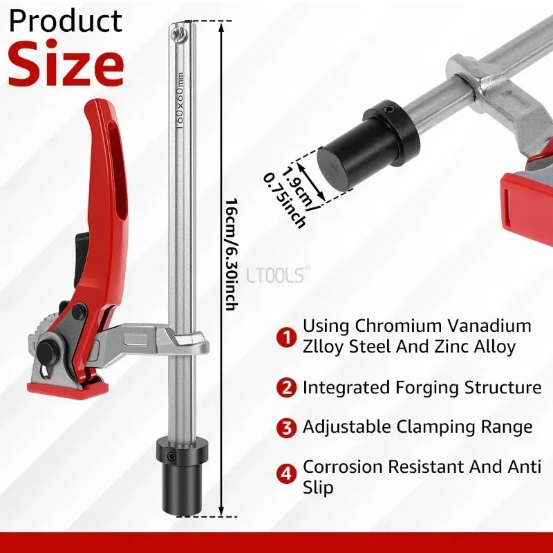 Braçadeira de mesa de aço ajustável para madeira, Dog Hole Fixação, Workbench F Ratchet, 19mm, 20mm, 1Pc