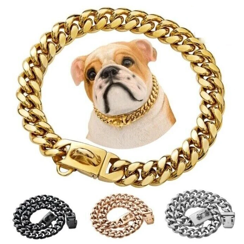 

Stainless Chain Collar Large Collar Chain For Metal Dog Dogs Medium Links Link Small Steel Gold Cuban Walking Training