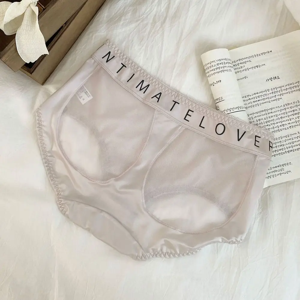 Słodkie majtki z satyny i jedwabiu z siateczki, patchworkowe, z bawełnianym krokiem, bezszwowe figi, majtki z średnim stanem, bielizna damska, prezent.