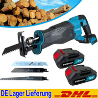 2X 3.0Ah Battery Electric Tool 18V Cordless Reciprocating Saw, Charger Sabre Saw Tool 4 Saw Blades for Wood PVC Metal