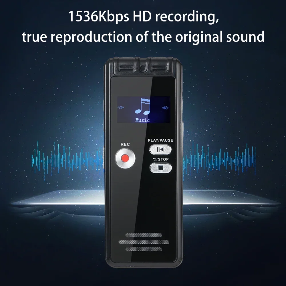 64G Digital Voice Recorder Activated Record Playback MP3 Music Player with Mic and Speaker 1536KBPS HD Recording USB Charging