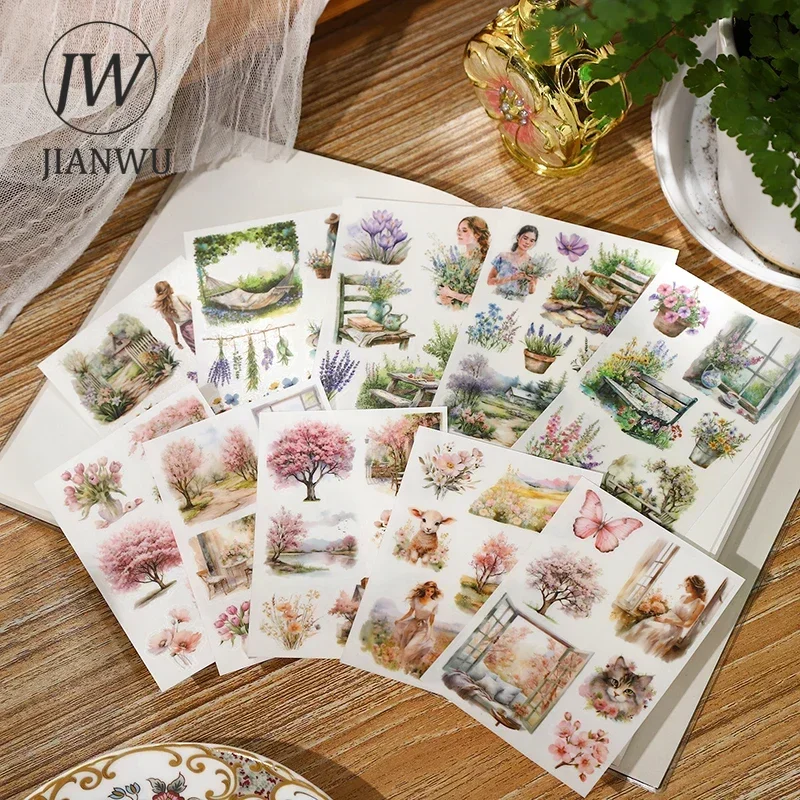 JIANWU Monet and The Garden Series Plant Flower Character Material Collage PVC Transfer Sticker Creative Journal Stationery