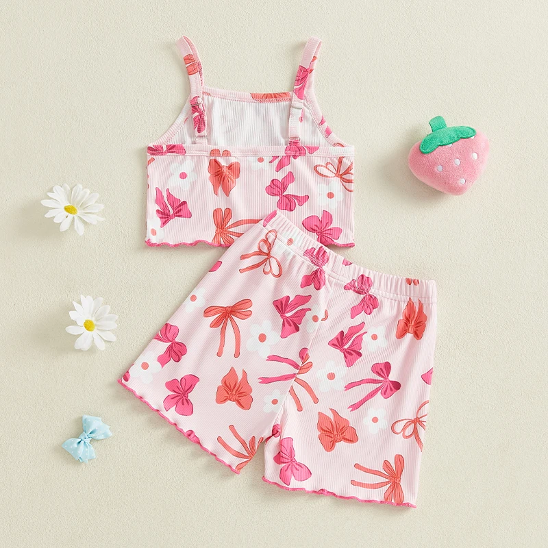 Adorable Baby Girl Outfits Watermelon Floral Print Ruffle Sleeveless Top Elastic Waist Shorts 2Pcs Clothing Set for Summer