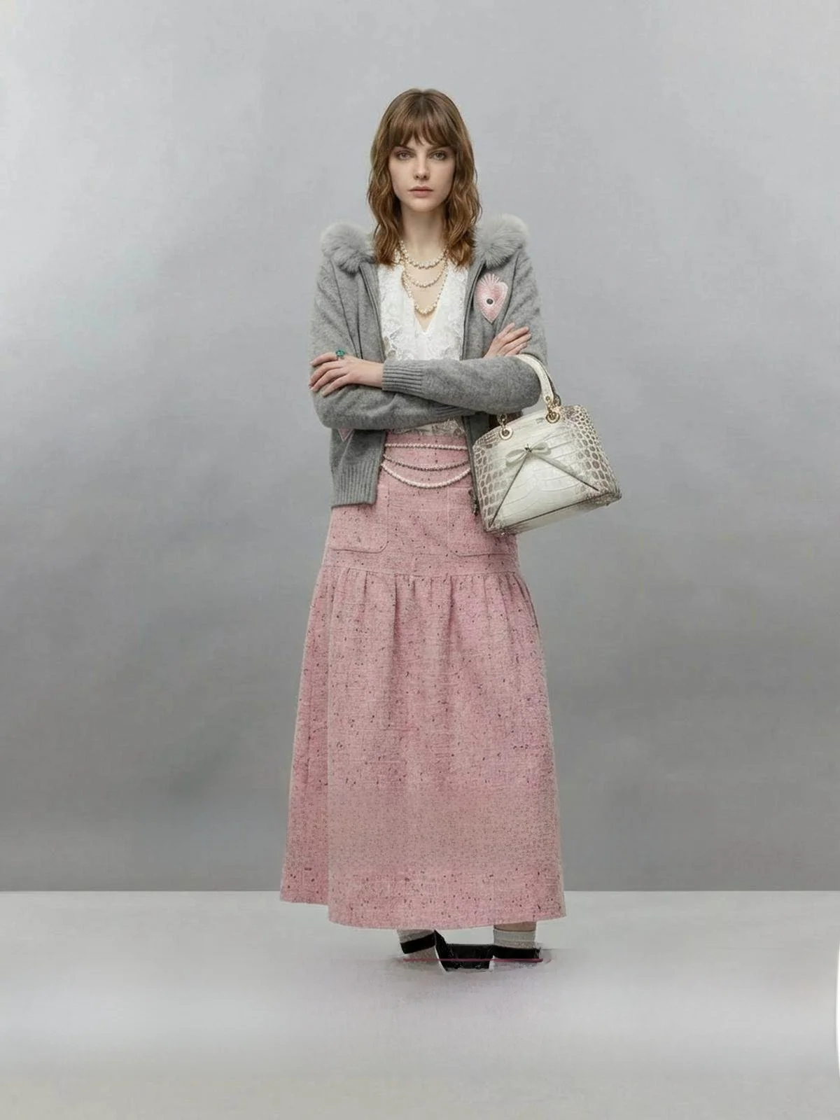 

Вязаный свитер с воротником из искусственного меха, женский, с длинными рукавами, свободного кроя, осенняя новинка U×LAB