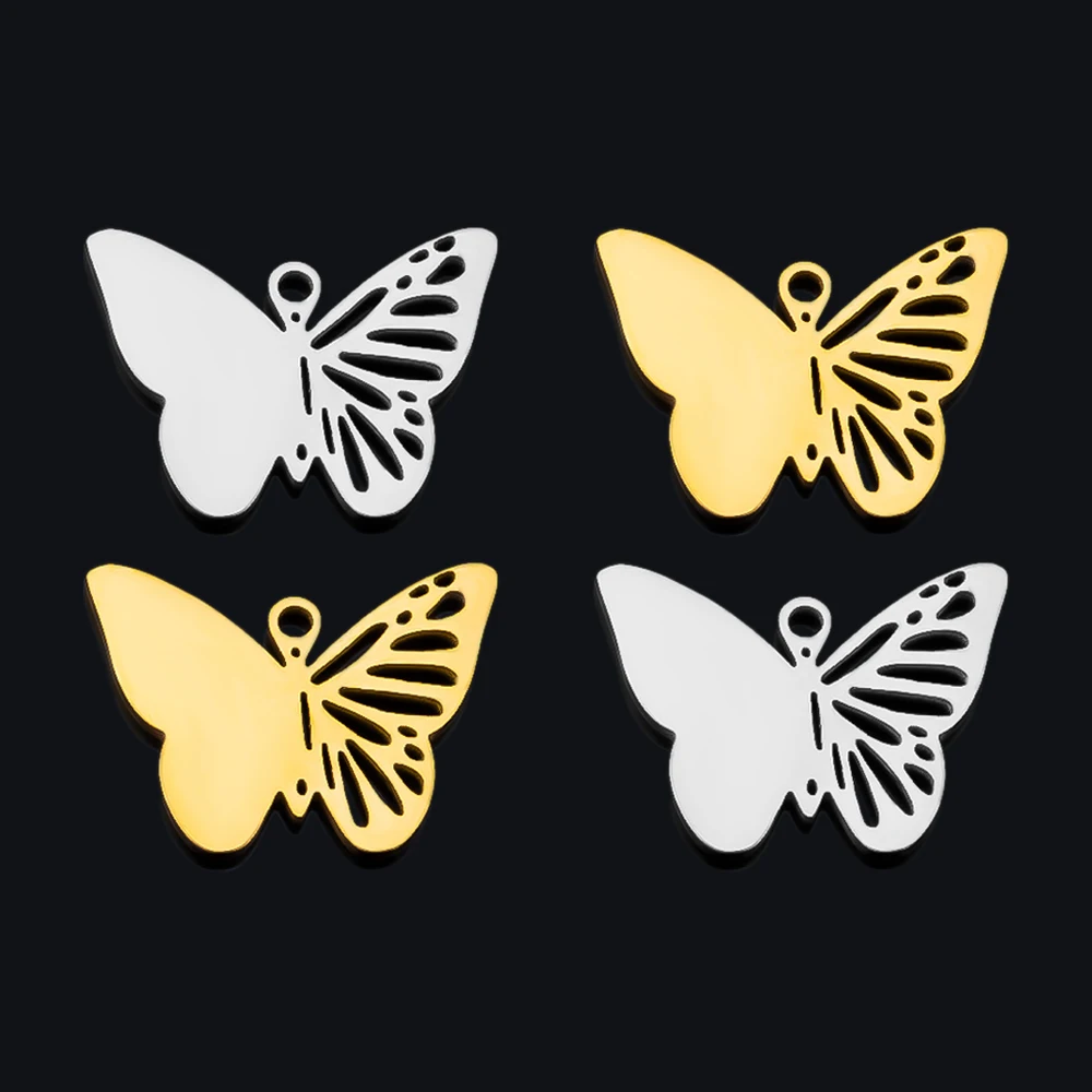 

5pcs Asymmetry Butterfly Charms Stainless Steel Pendants Hollow Necklace Earrings Butterflies Charm Component DIY Jewelry Making