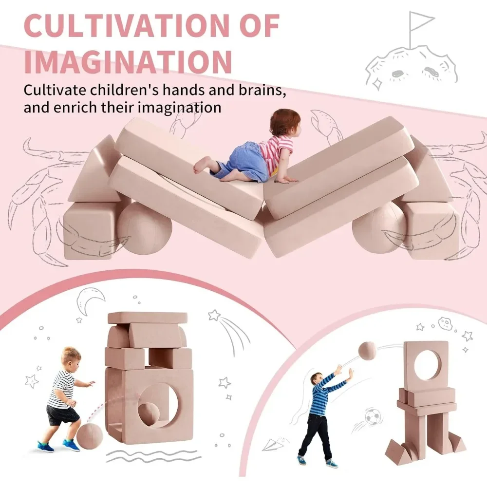 Kids Couch, 12PCS Fold Out Toddler Couch with 2 Balls and Tunnel, Modular Kids Couch for Playroom, Kids Play Couch