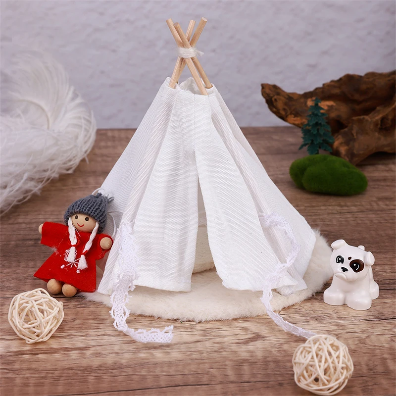 1:12 Dollhouse Outdoor Travel Camping White Tent Kit W/Carpet Pillow Doll House Miniature Fairy Garden Micro Scene Decor Toy