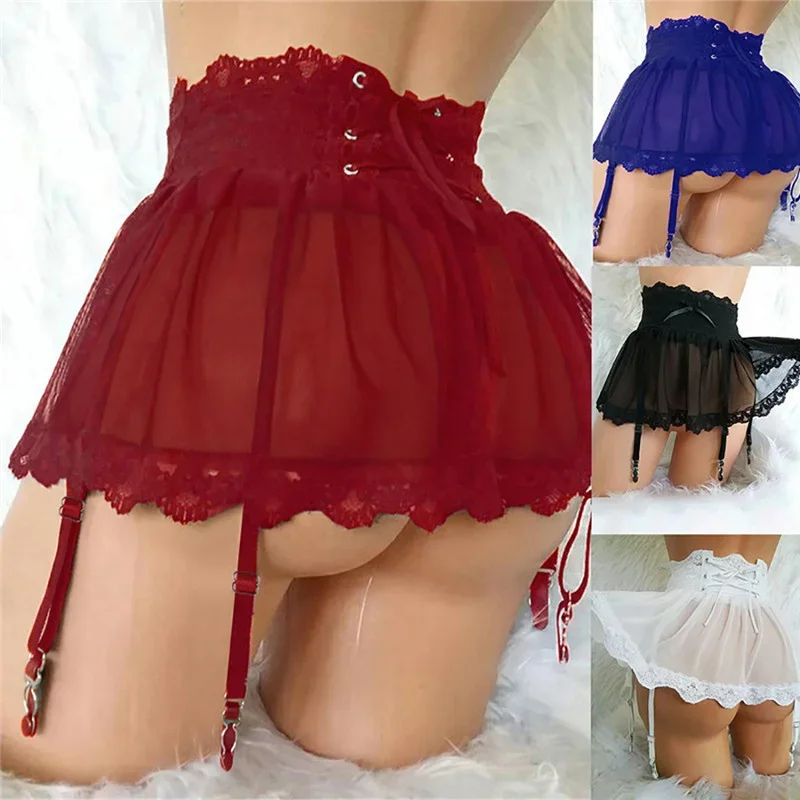 Mini Skirt Cosplay Transparent Exotic Skirts Sexy Erotic Lingerie for Sex Women Sexy Lace Dress Babydoll Hanging Clip Fun Skirt