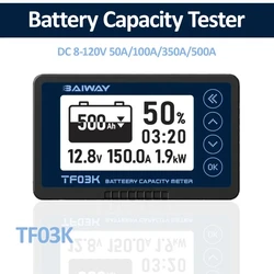 TF03K Kulometr Tester pojemności baterii Wskaźnik DC 8-120V 50A/100A/350A/500A Miernik napięcia prądu Coulomba do samochodu turystycznego