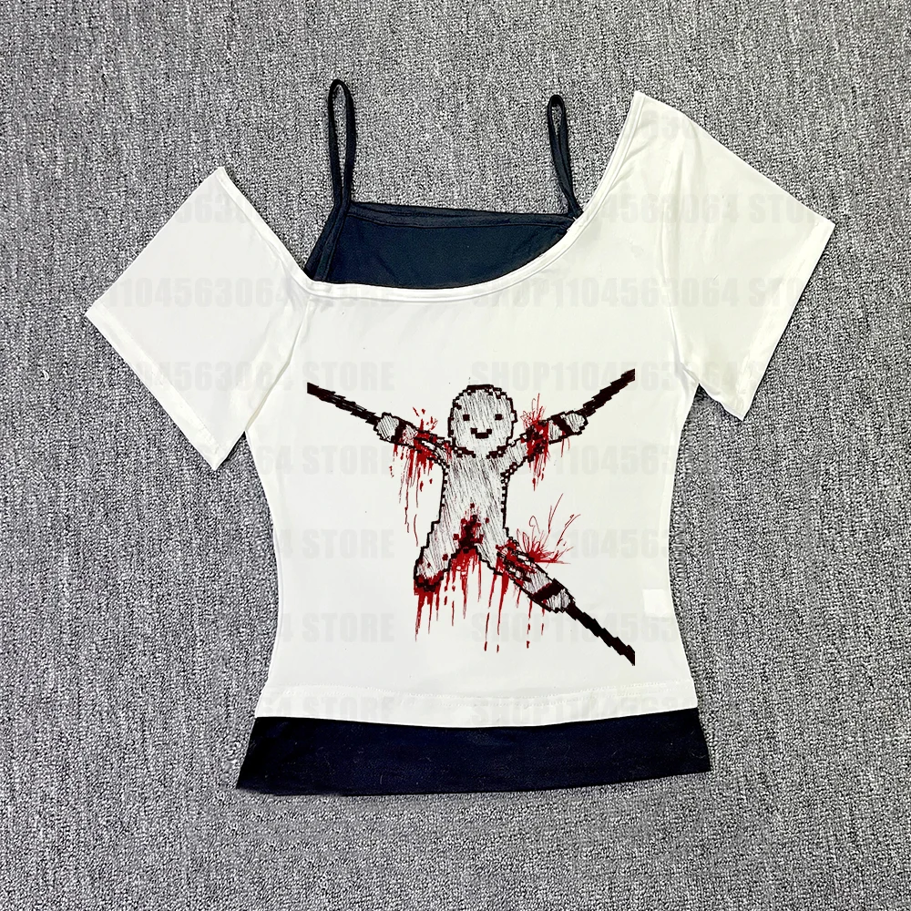 Kawaii Harajuku Vintage Mode Gothic Print Tank Top Sommer Punk Ärmellose Grafik Top 90er Jahre Straße Baby T-shirt Y2K weibliche Crop Top