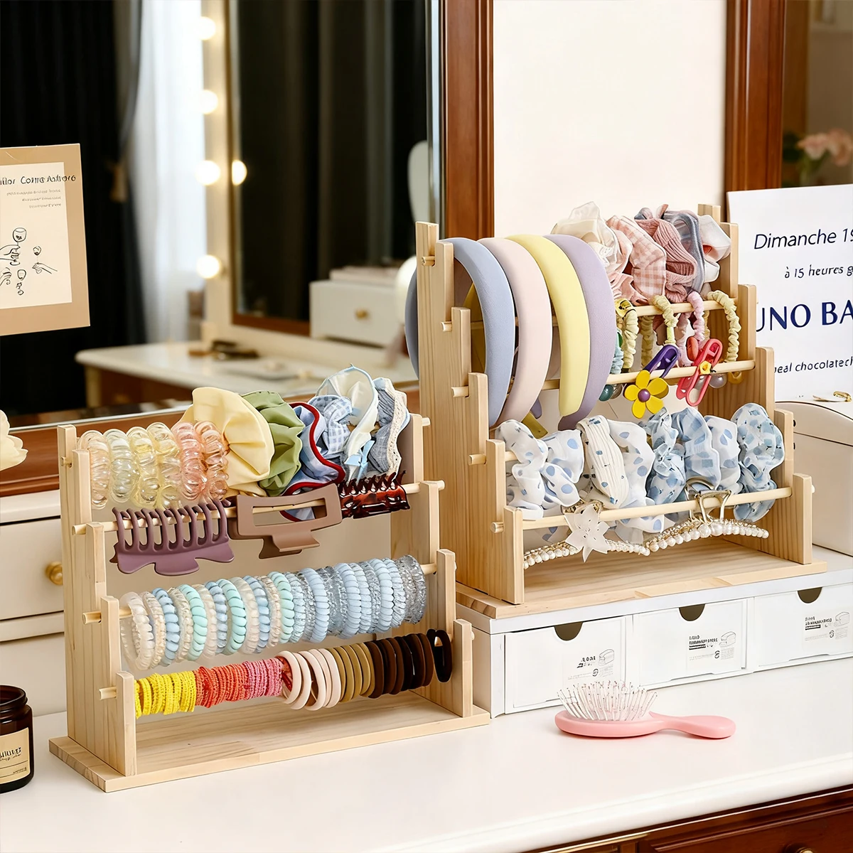 

1 шт., вертикальная стойка для хранения аксессуаров для волос из цельного дерева, повязка на голову, зажим для хранения, ящик для хранения браслетов, ожерелья, органайзер