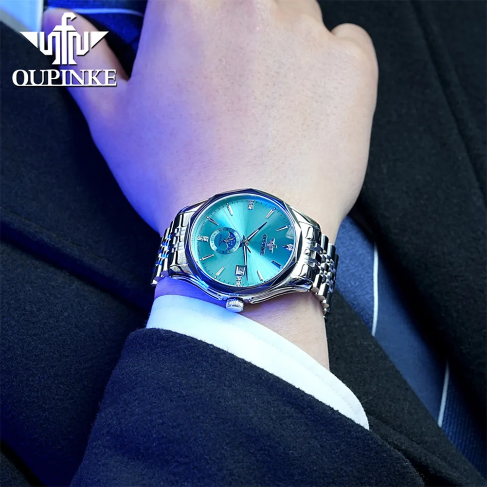 OUPINKE 3275 Mens Watch Luxury Automatic Mechanical Watch﻿ 50M Waterproof Luminous Stainless Steel Date Watches For Men New